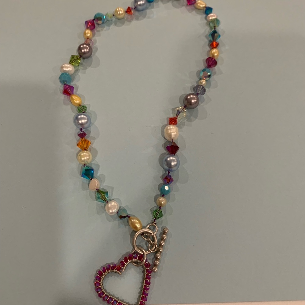 Multi Colored Beaded Heart Toggle Necklace